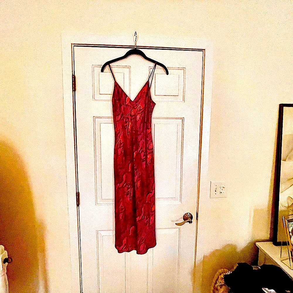L'AGENCE Red Slip Midi Dress Spaghetti Strap Cocktail